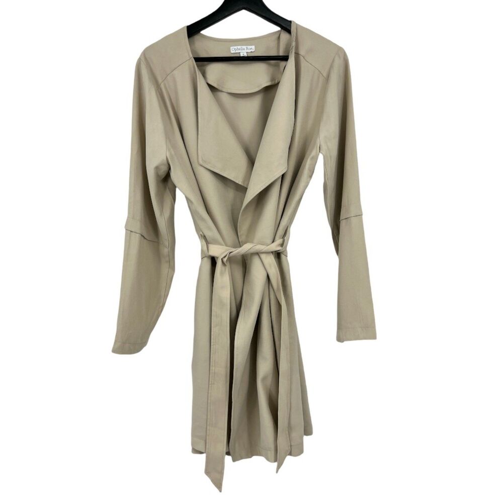 Khaki Wrap Jacket Women's Size Med Tie Front Dressy Business Professional - Picture 2 of 13